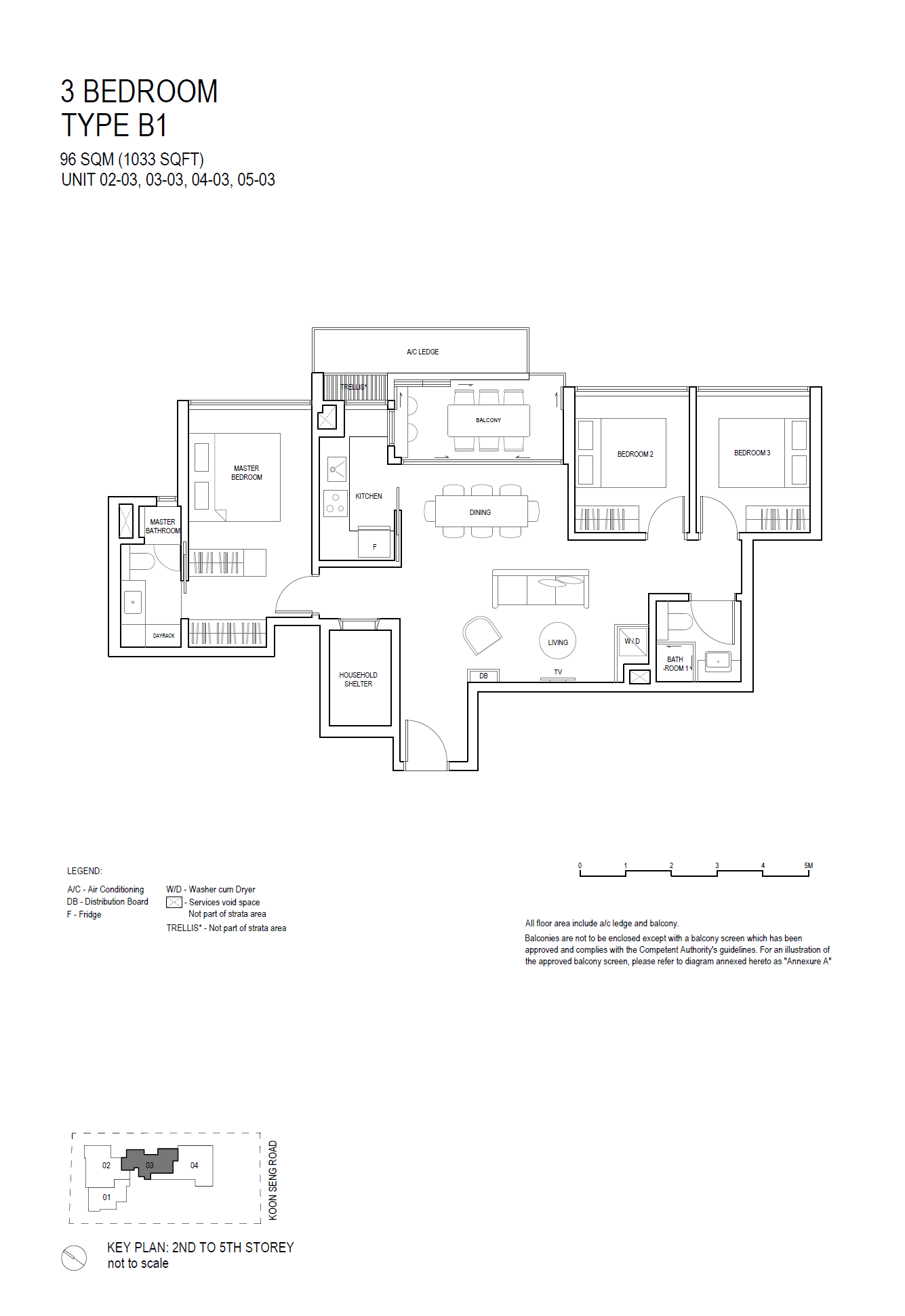 Koon Seng House 1 Bedroom Floor Plan 3